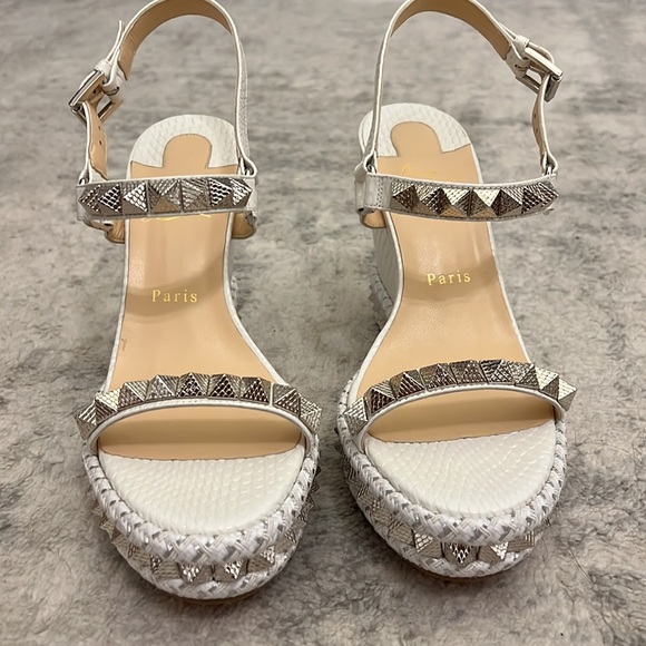 Christian Louboutin Pyraclou 110 calf Jurassic white sandals - Picture 2 of 7